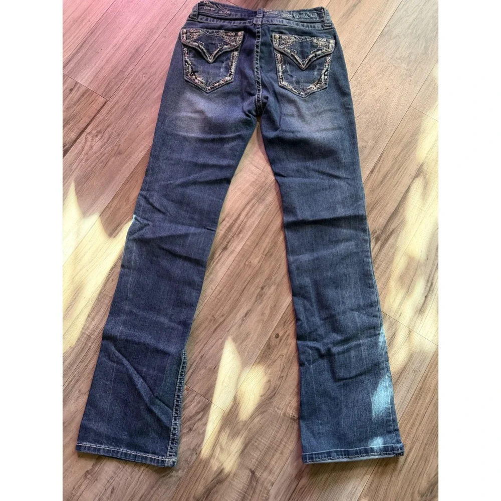 Grace in LA Womens Bootcut Jeans Dark Wash Embroidered Embellished Size 27 - Picture 2 of 5